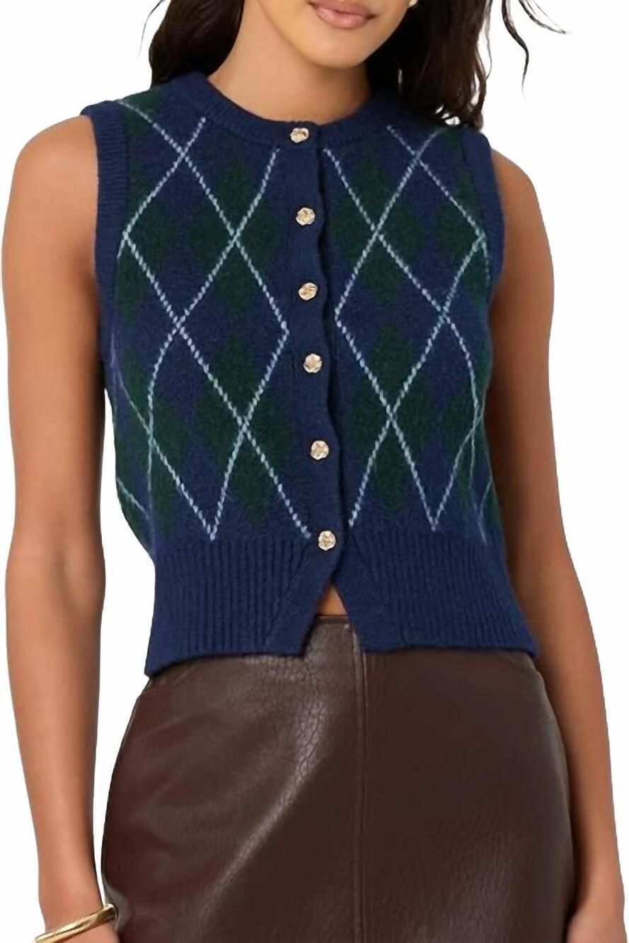 NEW ASTR abbie sweater vest in green blue argyle